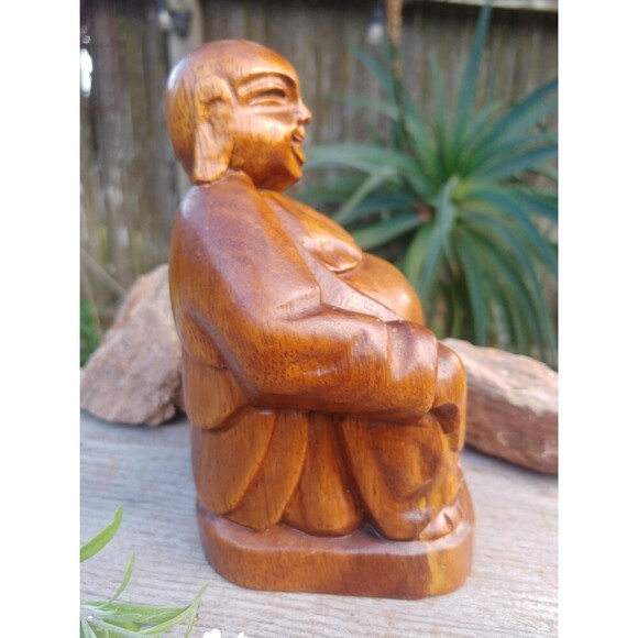 Vintage Monkey Pod Wood Buddha Figurine Handcrafted In The Philippines - Picture 5 of 10